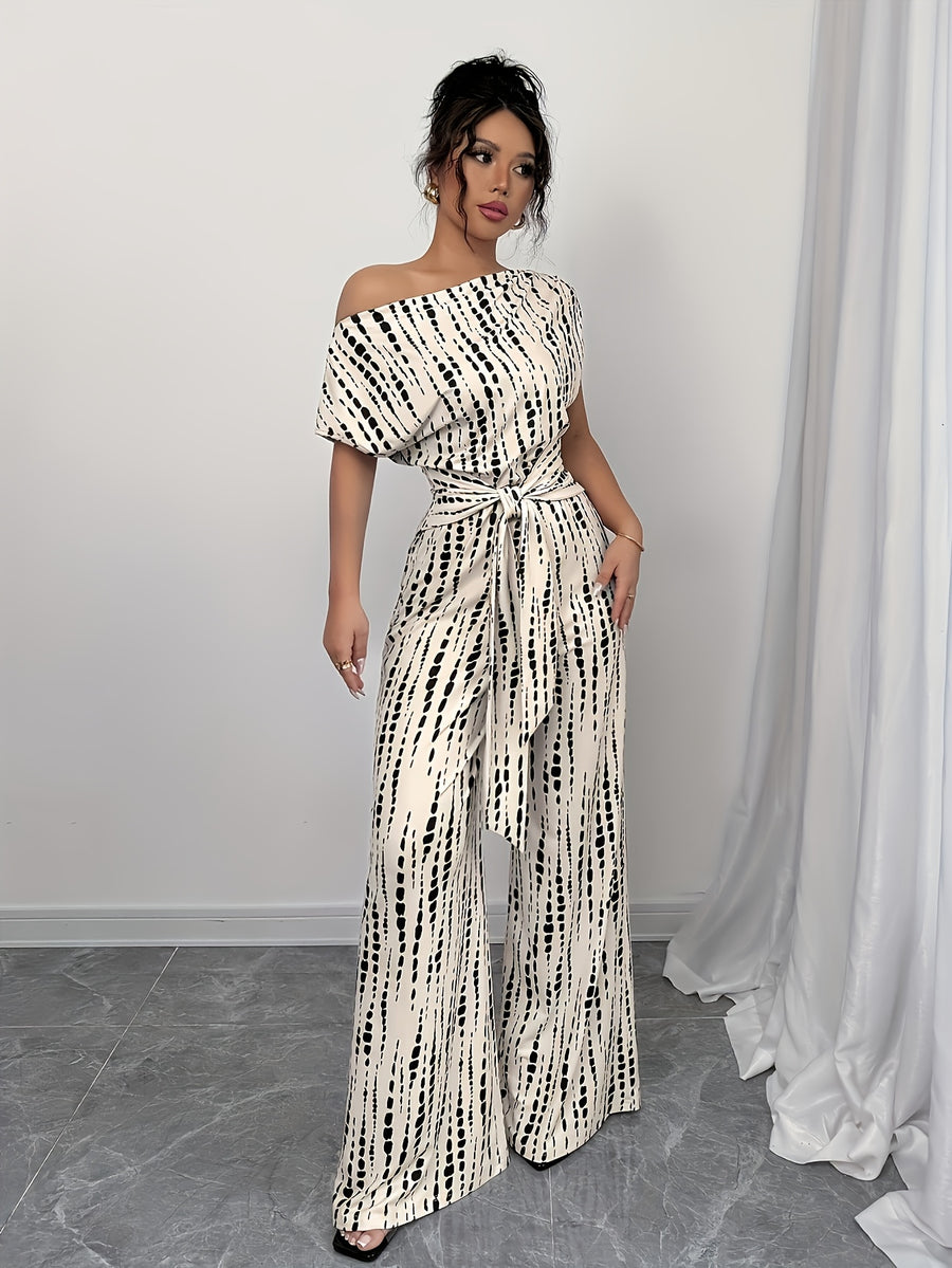 Women'S Summer Bohemian Full Print Asymmetric Neckline Batwing Sleeve Front Tie Top, Suitable for Dating, Work, Vacation, Holidays, Casual Wear, Festival - Mixed colors