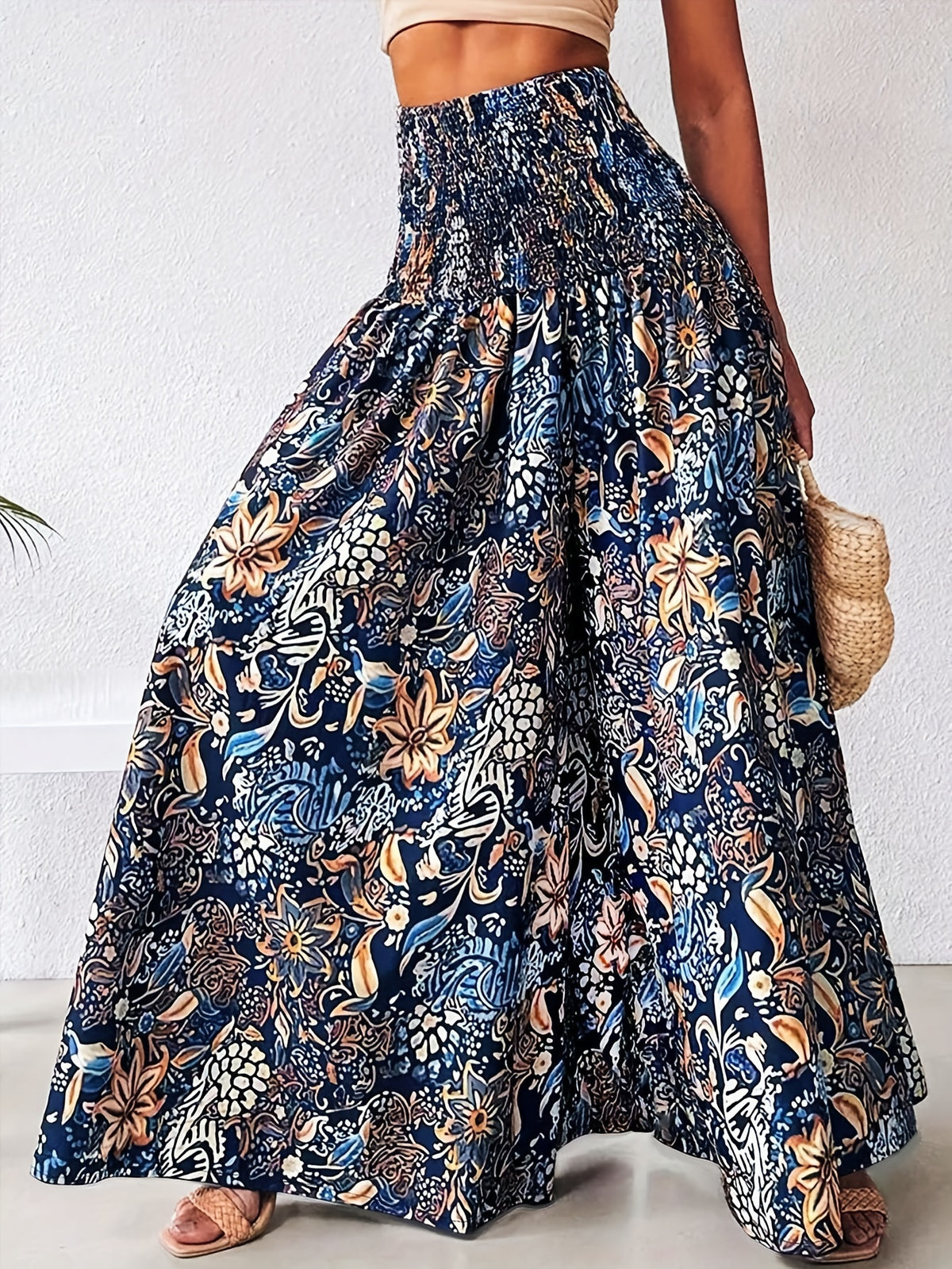 Women's Bohemian Print Pleated Waist Skort - Mixed colors