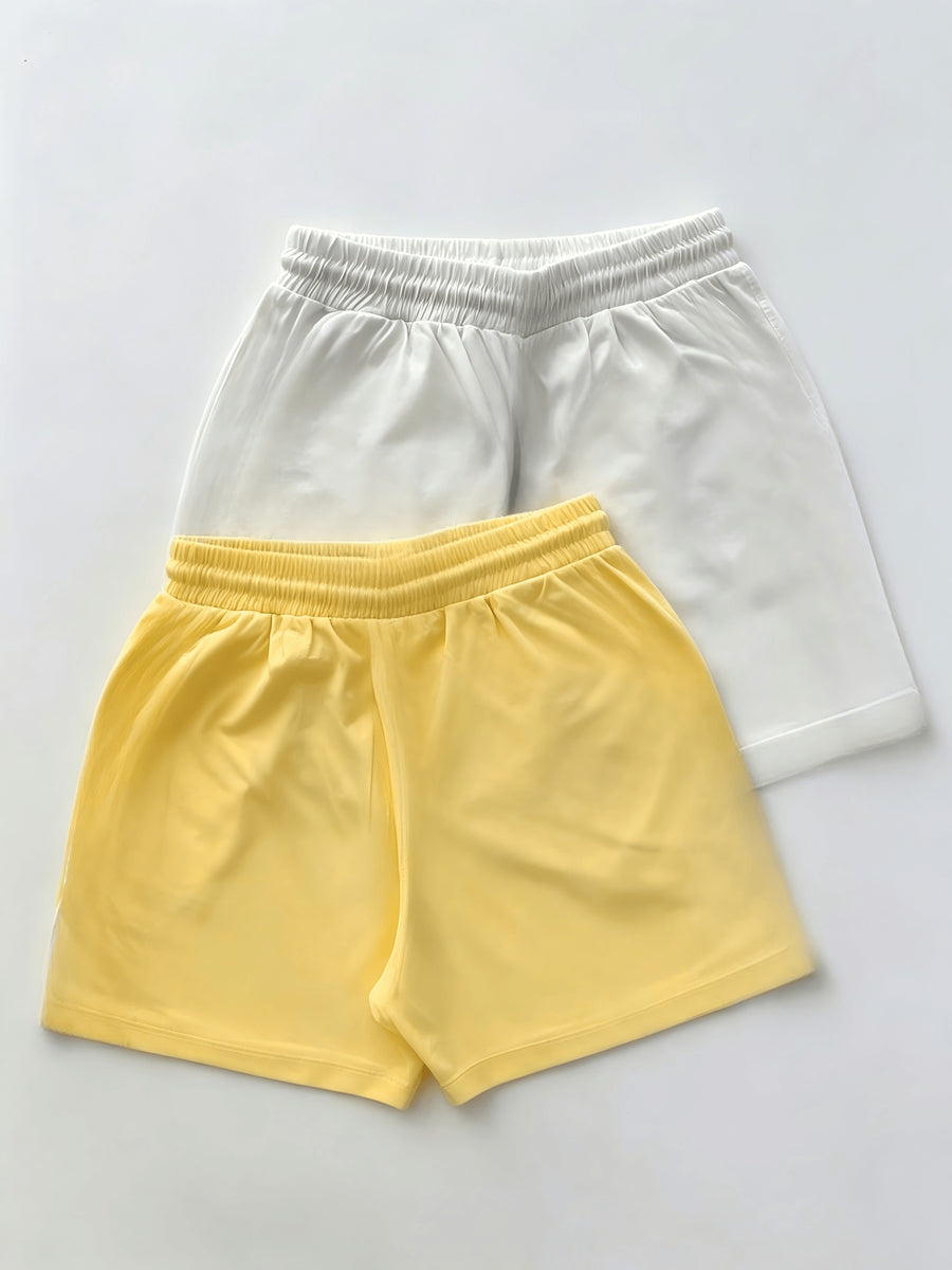 Women's Fashion Casual Shorts 2pcs Set - Yellow And White