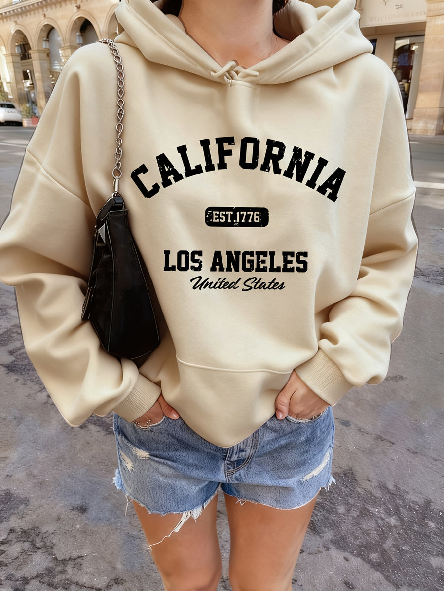 Letter Print Hooded Sweatshirt for Autumn And Winter, Women'S Clothing - Apricot