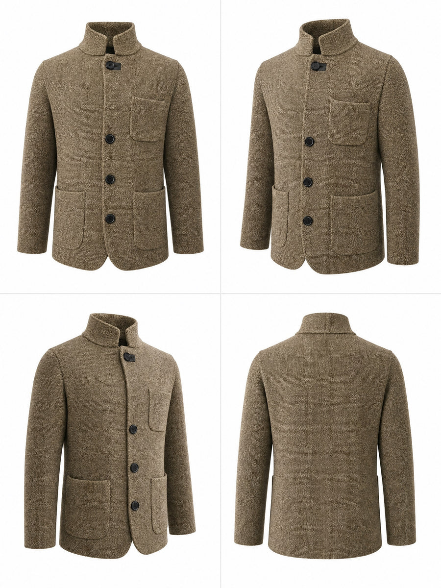 Early Autumn British Vintage Gentleman Style Men's Sweater Cardigan Coat, Suitable for Commuting, Daily Outings, and Parties - Khaki