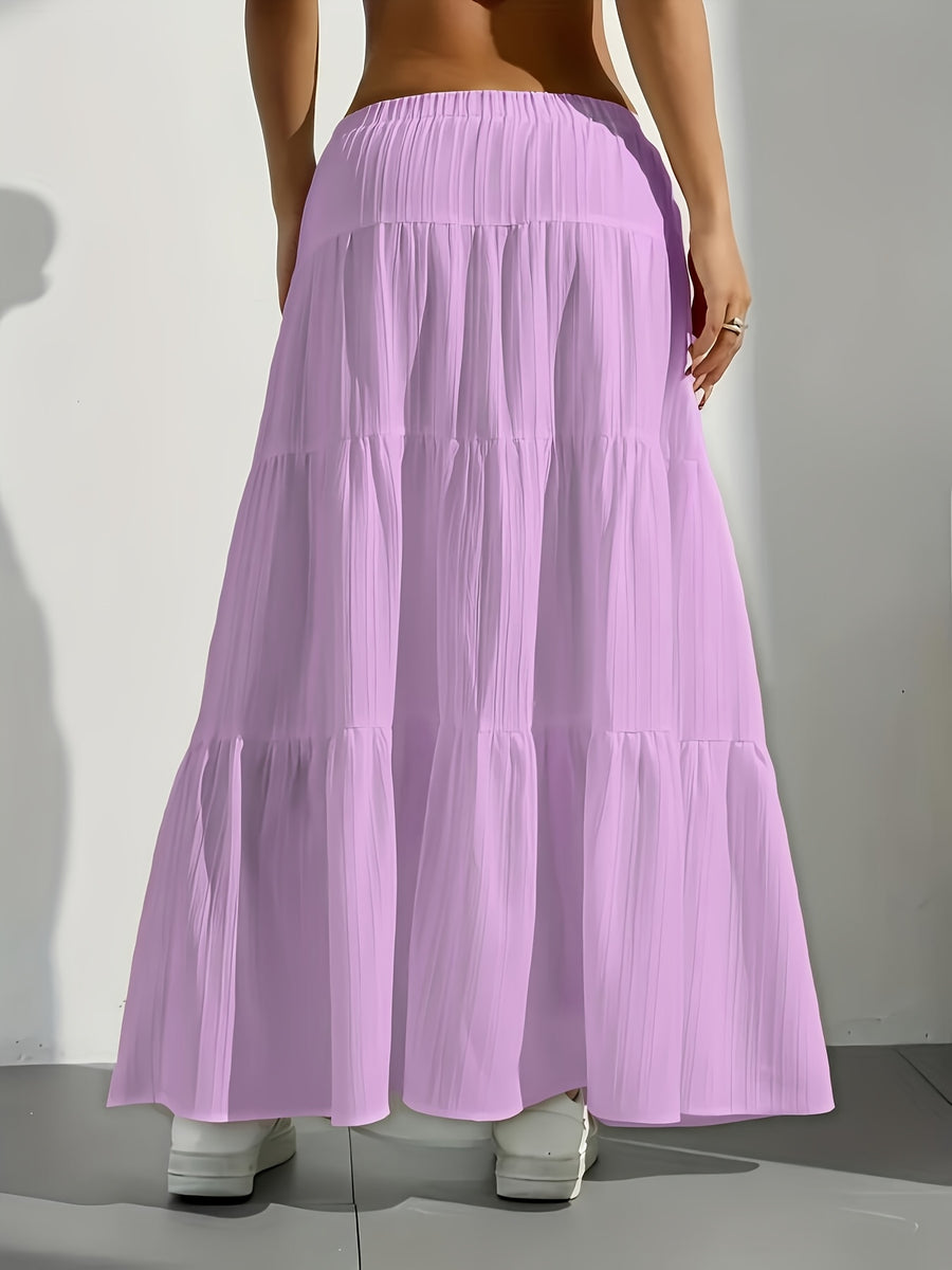Elegant Style 2025 Western Cross-Border Women'S New Solid Color Half Skirt with Tie-Back Flared Skirt Loose Half Skirt Women - Violet