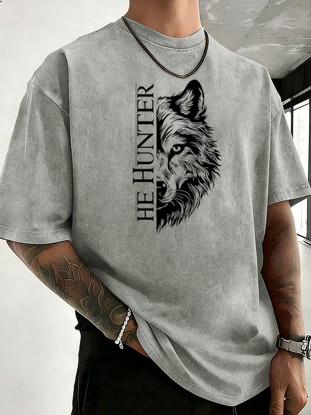 Vintage Washed Loose Double-Faced Print T-Shirt with Letter Pattern, Unisex Classic Basic Style, Soft And Durable Short Sleeve, Suitable for Students And Office Workers - Grey