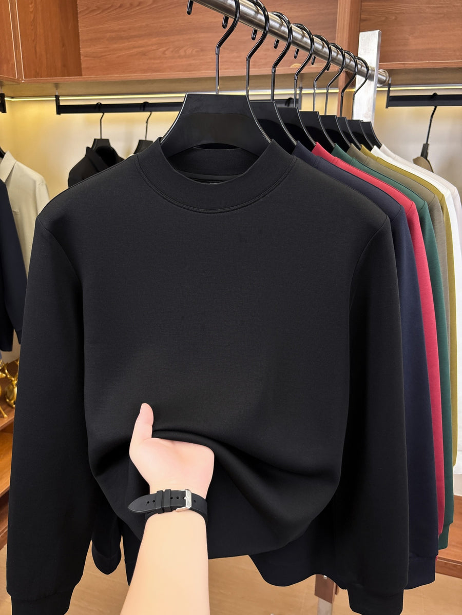 Autumn/Winter New Style Solid Color Half-Turtleneck Lyocell High-Quality Long-Sleeve Knit Base Layer, Versatile and Warm Men's Sweater, Skin-Friendly, Comfortable, Durable, and Breathable Men's Top, Cold-Proof Pullover FL27 - Black