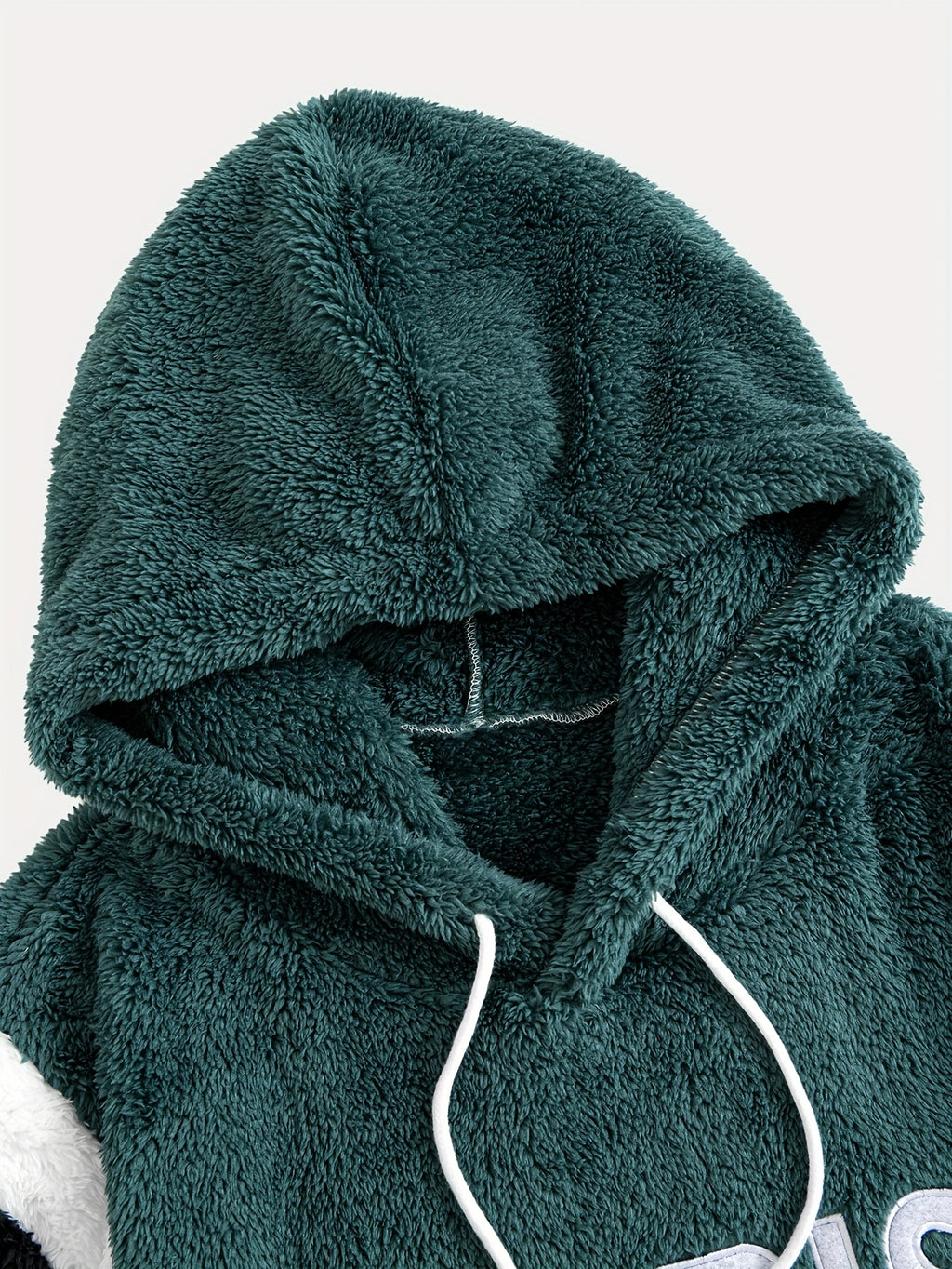 1pc Color-Block Spliced Reversible Plush Hooded Sweatshirt, Letter Embroidered Sweatshirt, Casual Sporty Hoodie, Soft and Comfortable Fabric, Warm and Breathable - Green