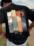 Men'S Single Pc Print Round Neck Short Sleeve T-Shirt, Easy Fashion Loose Comfortable Cool for Outings, Outdoor Sports, Commuting 2KT01 - Black