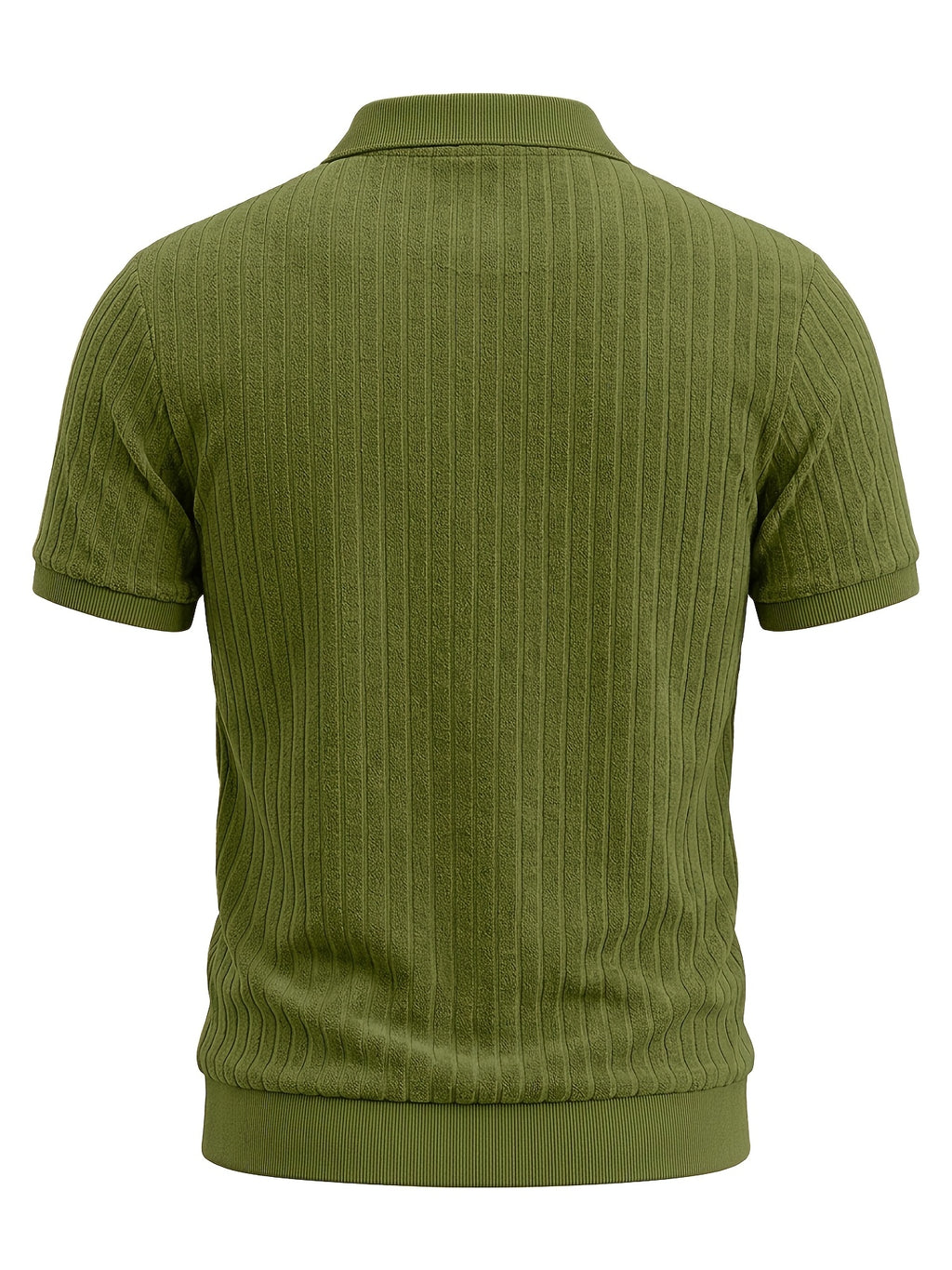 3pcs Men'S Half-Zip Vertical Ribbed Light Luxury Knit Short Sleeve Polo Shirt Set, Soft Breathable Collared Solid Color Top, Regular Fit, Casual Commute, Office, Beach, Camping, Vacation Leisure Versatile Men'S Wear, Olive Green, Beige, Navy, White - Army Green + Khaki + Navy Blue