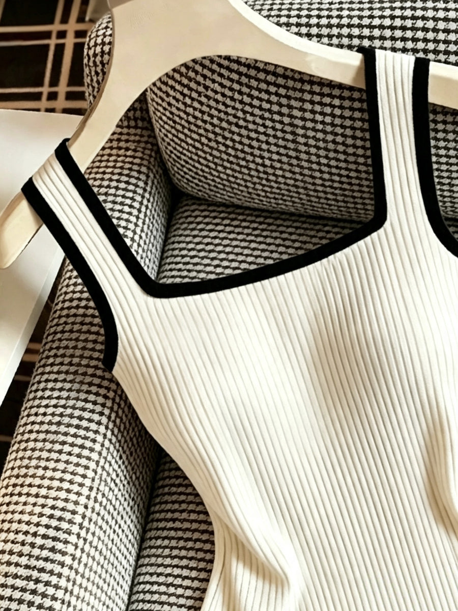 Women's New Summer European and American Style Contrast Trim Bodysuit Tank Top - Apricot