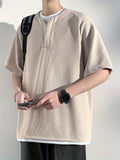 Men'S Summer Short-Sleeve Faux Two-Piece Polo Shirt Sweatshirt - Apricot