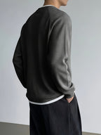 Men's Minimalist Korean Henley Collar Long Sleeve Top Waffle Knit Breathable Raglan Sleeve Casual Sweatshirt for Spring Autumn Daily Commute Layering Wear - Grey