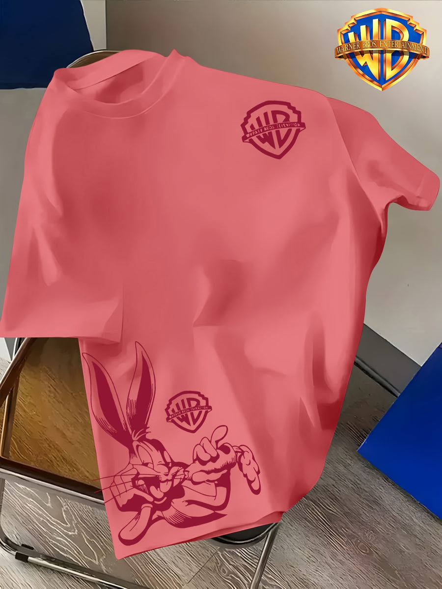 Easy WB Logo Vs. Line-Heavy Rabbit, One Easy One Complex with Layers, Breathable And Skin-Friendly Short Sleeve, Casual Fitness Sports Versatile Men'S Top - Watermelon Red 3
