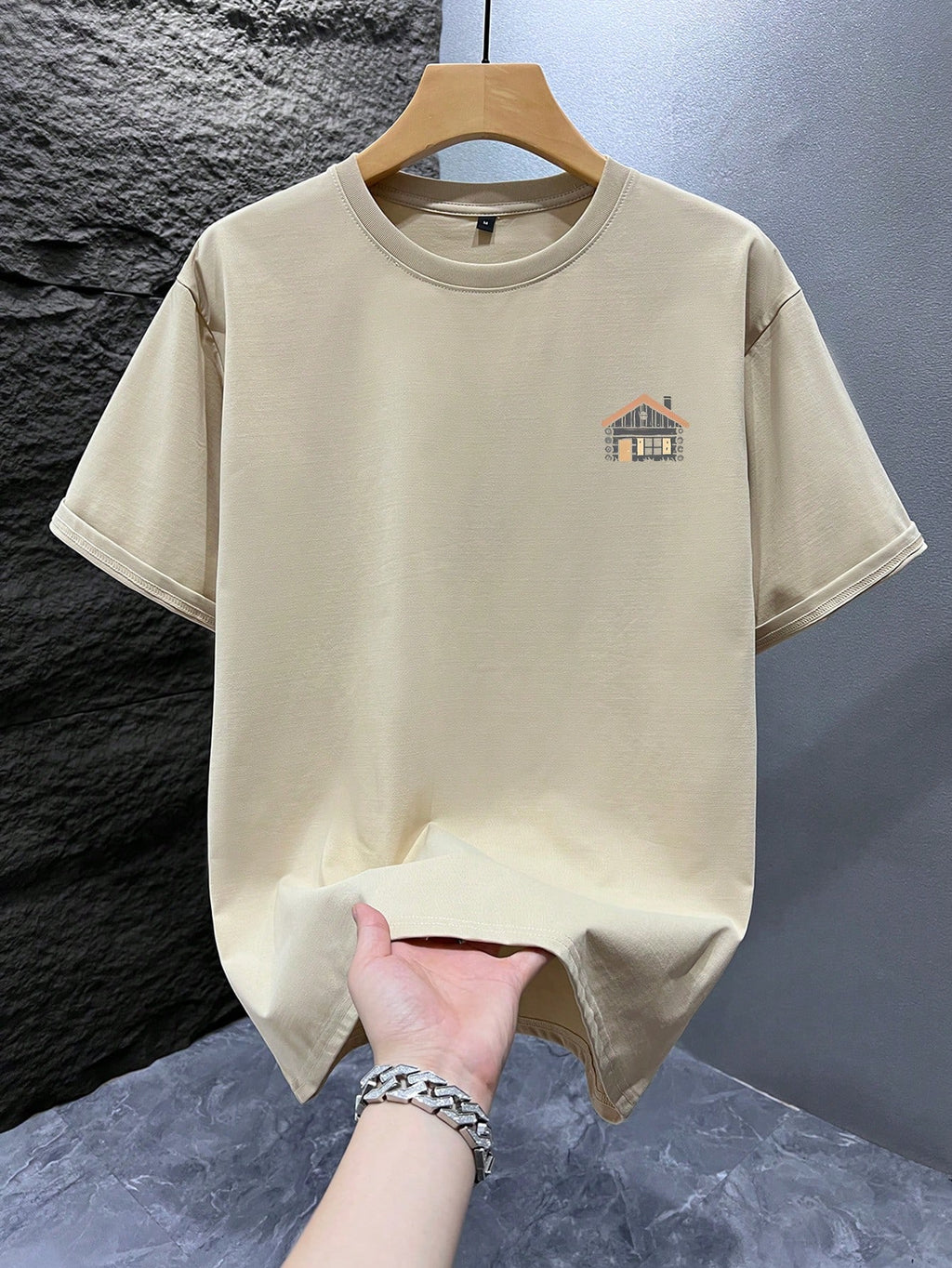 Men'S Single Pc Print Round Neck Short Sleeve T-Shirt, Easy Fashion Loose Comfortable Cool for Outings, Outdoor Sports, Commuting 2KT01 - Apricot