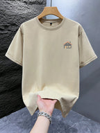 Men'S Single Pc Print Round Neck Short Sleeve T-Shirt, Easy Fashion Loose Comfortable Cool for Outings, Outdoor Sports, Commuting 2KT01 - Apricot