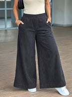 Plus Size, Women's Plus Size Corduroy Wide-Leg Pants - High-Waisted Loose Trousers with Pockets, Corduroy Suitable for - Casual & Dressy Wear, Straight-Leg Flowy Pants for Blouses, Skirts, Outfits - Grey