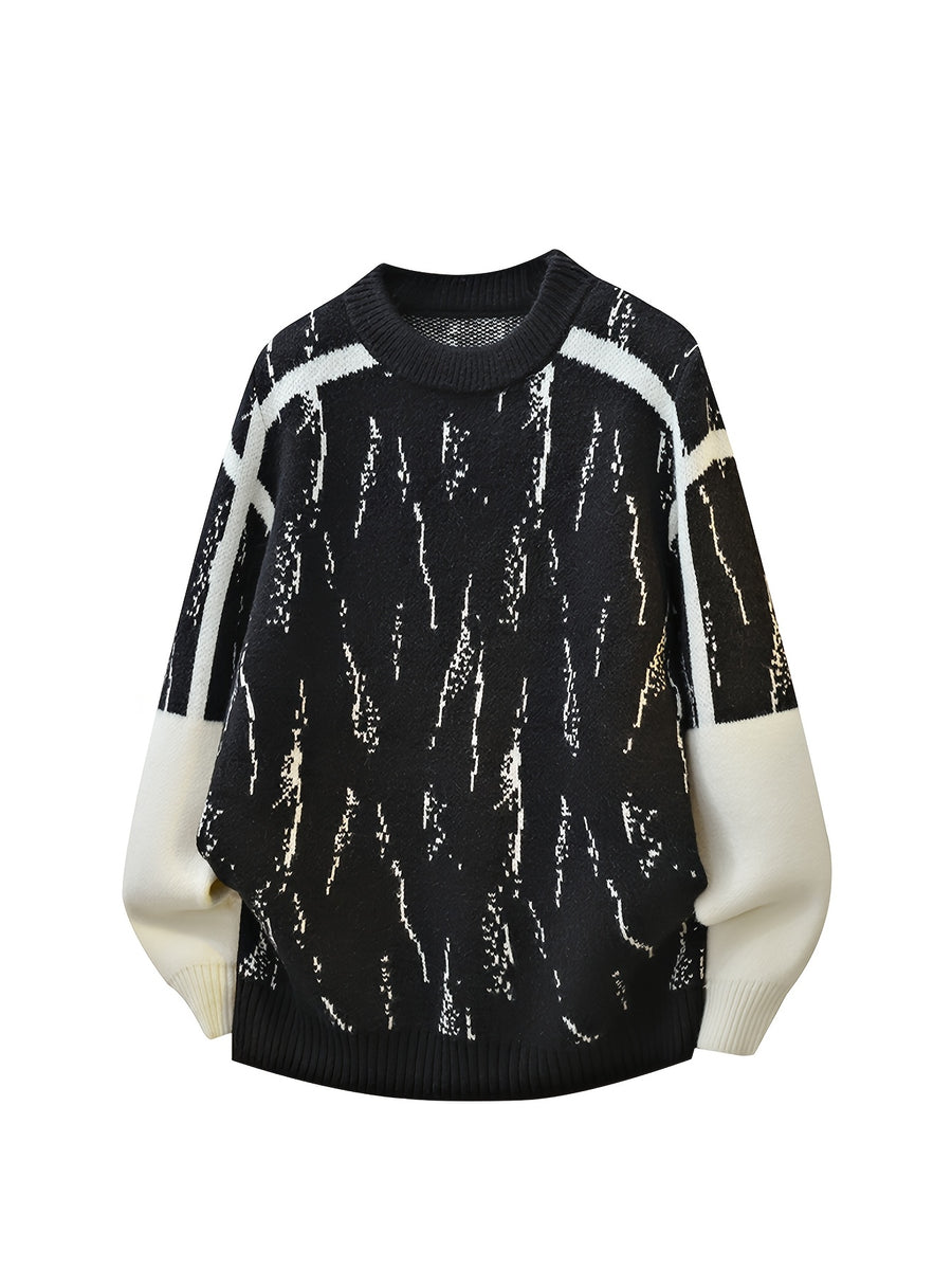 2026 Autumn/Winter New Men's Fashion  Splicing Half High Collar Knitted Cardigan Casual Versatile Top - Black