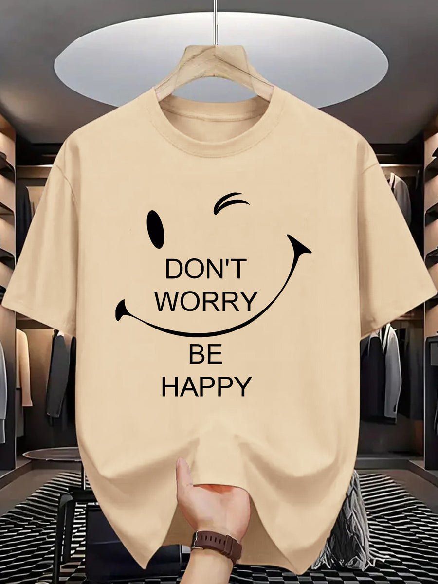 Trendy Printed T Shirts for Men, Regular Standard Fit Comfortable Short Sleeve Casual Tee, Versatile Everyday Fashion Outfit Top - Apricot