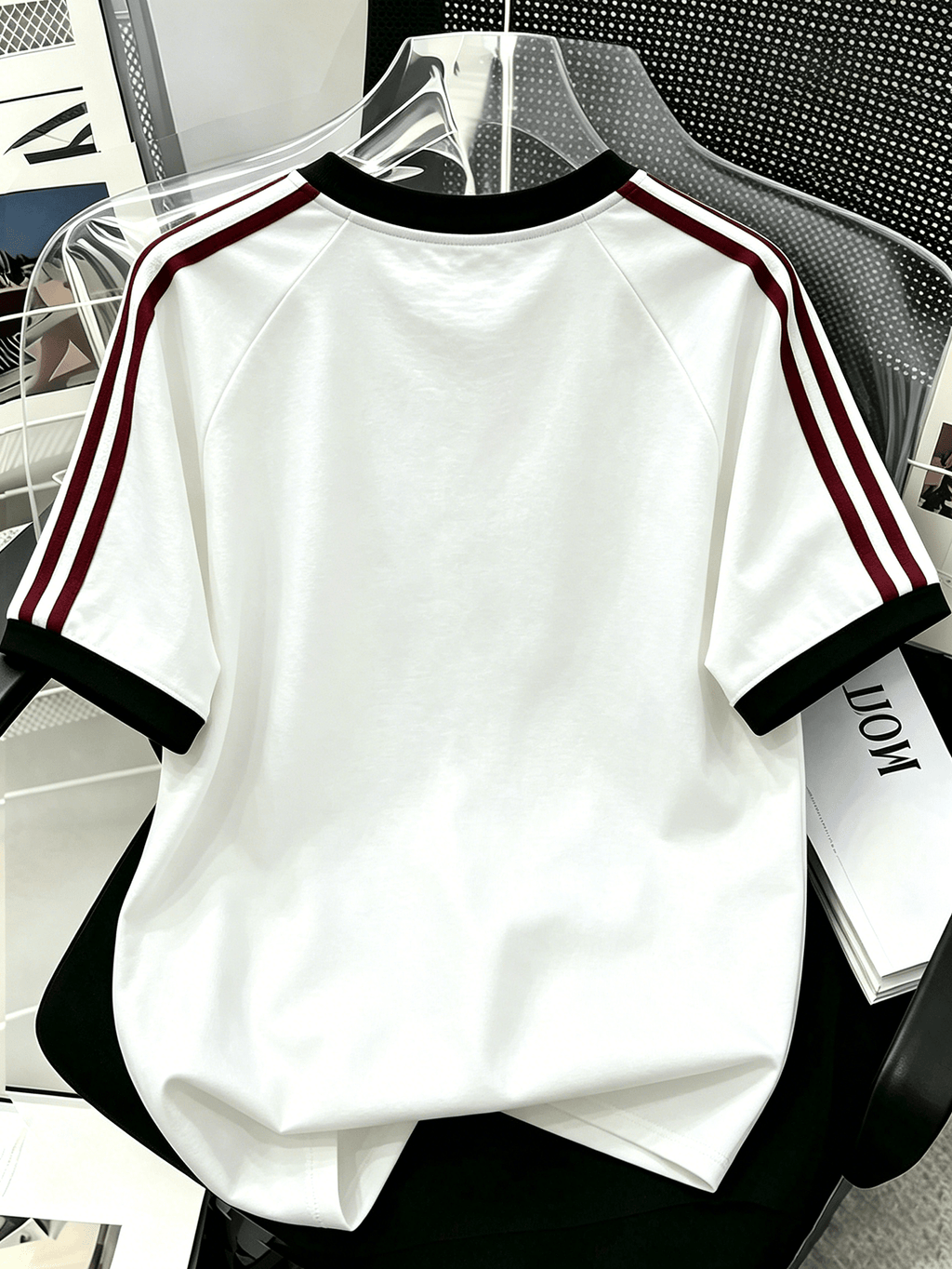 Cartoon Pattern Print Double Stripe Color-Block T-Shirt, Men'S Size, 100%, Machine Washable - Casual Comfortable, Diverse Styles, Loose Fit, Summer Short Sleeve - White