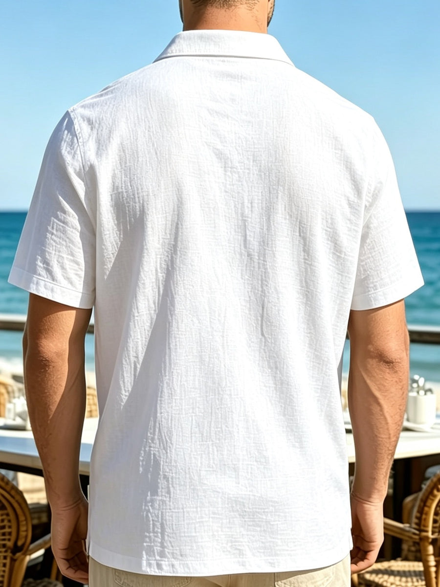 Men'S Short-Sleeve Polo Shirt, Classic Collar Loose Top, Suitable for Beach Outings, Daily Commute, And Casual Business - White