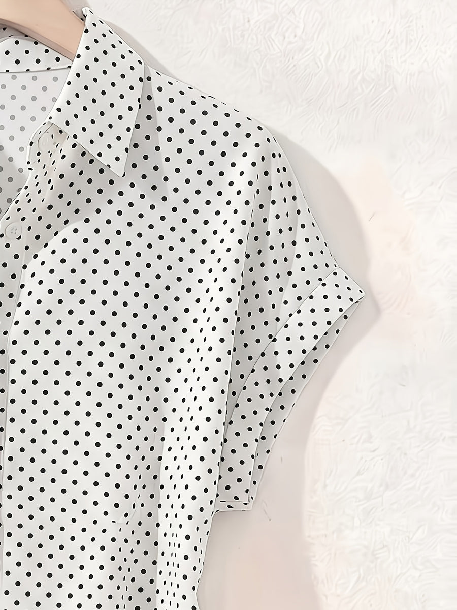 Summer Polka Dot Single-Breasted Short-Sleeve Shirt - White