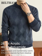 Men's Thick Warm Winter Sweater - Cold-Resistant Soft Knit Pullover with Mock Neck Round Neck Suitable for Casual Business Outdoor Wear, Warm Gift for Husband & Father, Fall Winter Clothing for Daily Fishing Camping Activities - Paint On Blue