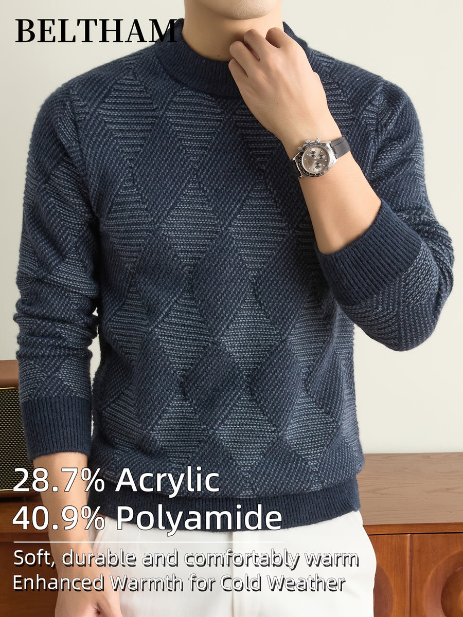 Men's Thick Warm Winter Sweater - Cold-Resistant Soft Knit Pullover with Mock Neck Round Neck Suitable for Casual Business Outdoor Wear, Warm Gift for Husband & Father, Fall Winter Clothing for Daily Fishing Camping Activities - Paint On Blue