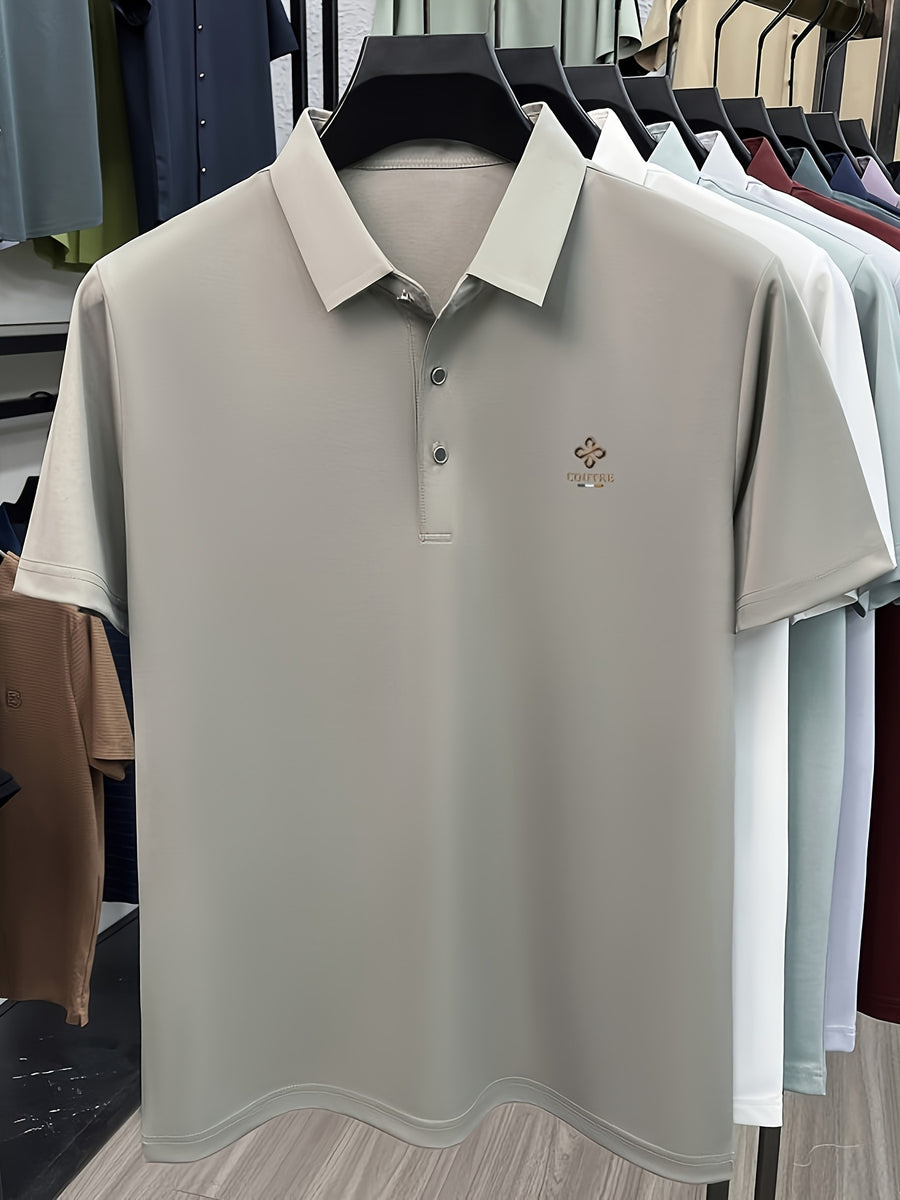 [Villa Le Water OBM] Summer Men'S Lapel Polo Shirt, Fashionable And Versatile Light Luxury Top, Business Casual Breathable Short Sleeve T-Shirt, Suitable for Daily Work Wear - Khaki