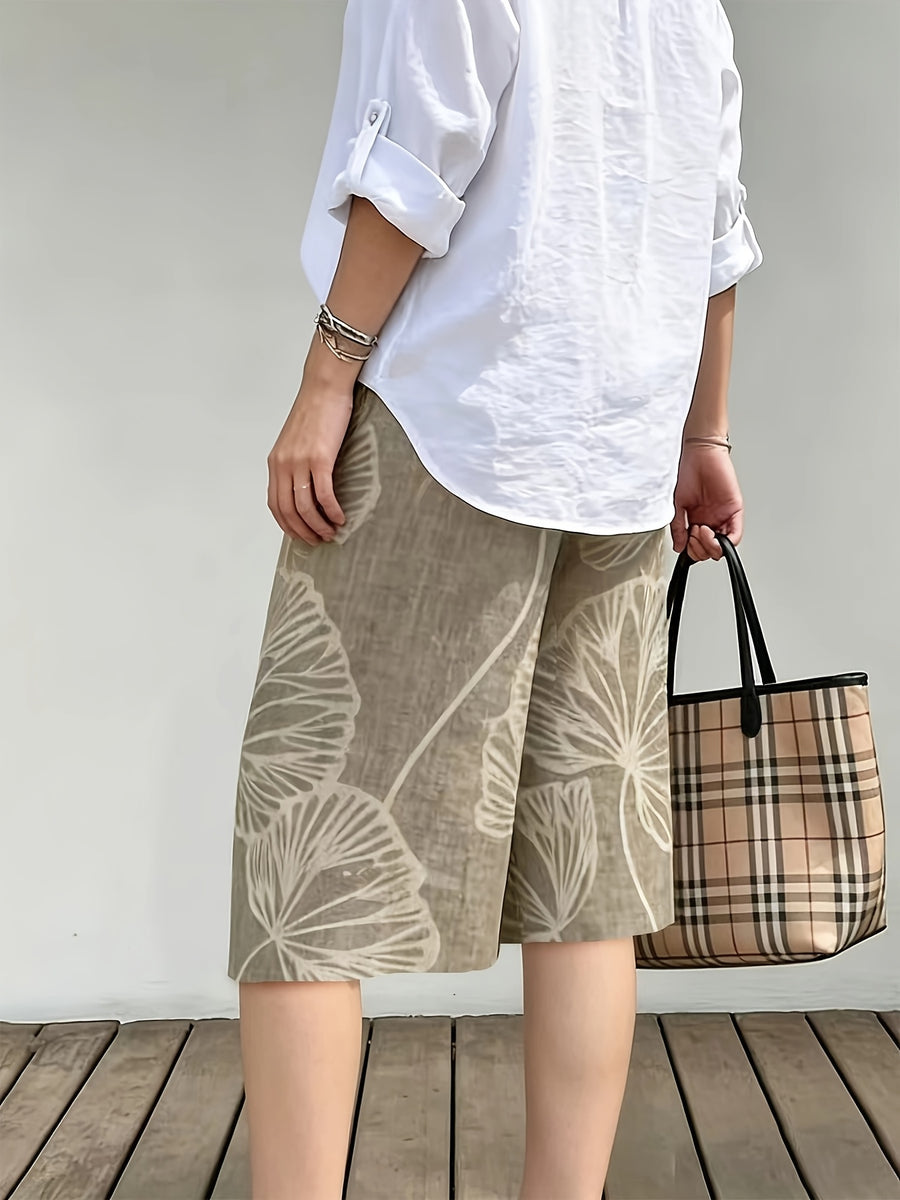 Women's High-Waist Wide-Leg Floral Print Pants - Loose Fit Mid-Length Trousers Suitable for Beach Vacation, Summer Casual Wide-Leg Beachwear, Non-Stretch Machine Washable -Style for Outfits (No Transparency, Resort Style) - Mixed colors
