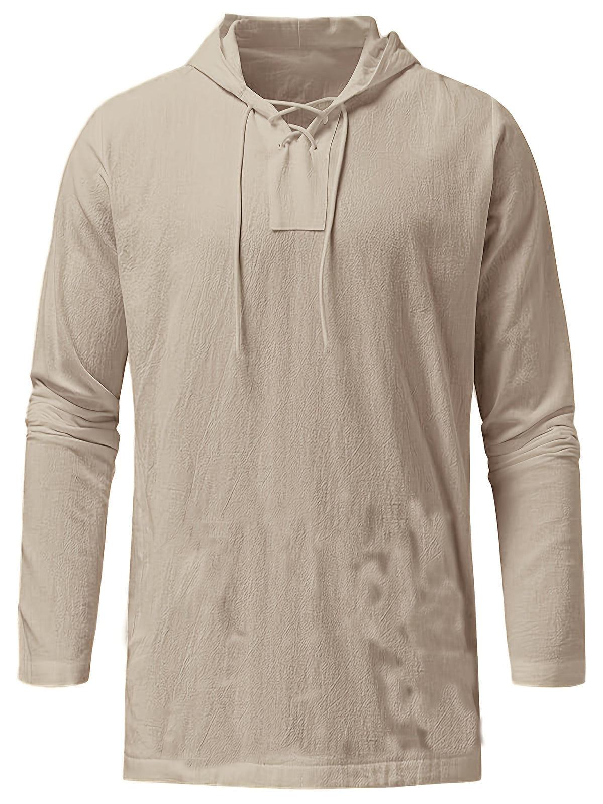 Men's Casual Sports Long Sleeved Hooded Sweatshirt, Drawstring, Solid Color Clothing, Suitable for Daily Use, Casual Exercise Use - Khaki