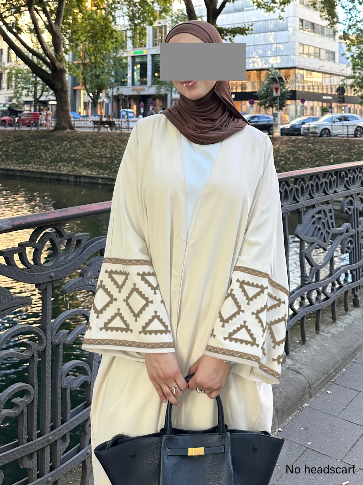 Middle Eastern Traditional Elegant Casual Abaya Robe - Without Headscarf, Printed Flared Sleeve Long Sleeve Open Casual Robe, Simple Muslim Abaya Robe, City Stroll/street Check Casual Style, Women's Elegant Abaya, Ramadan, Arabic Attire LL168 - Champagne