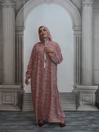 Middle Eastern Women's Elegant Hooded Drawstring Robe Fashion Classic Print Dress - Multicolor