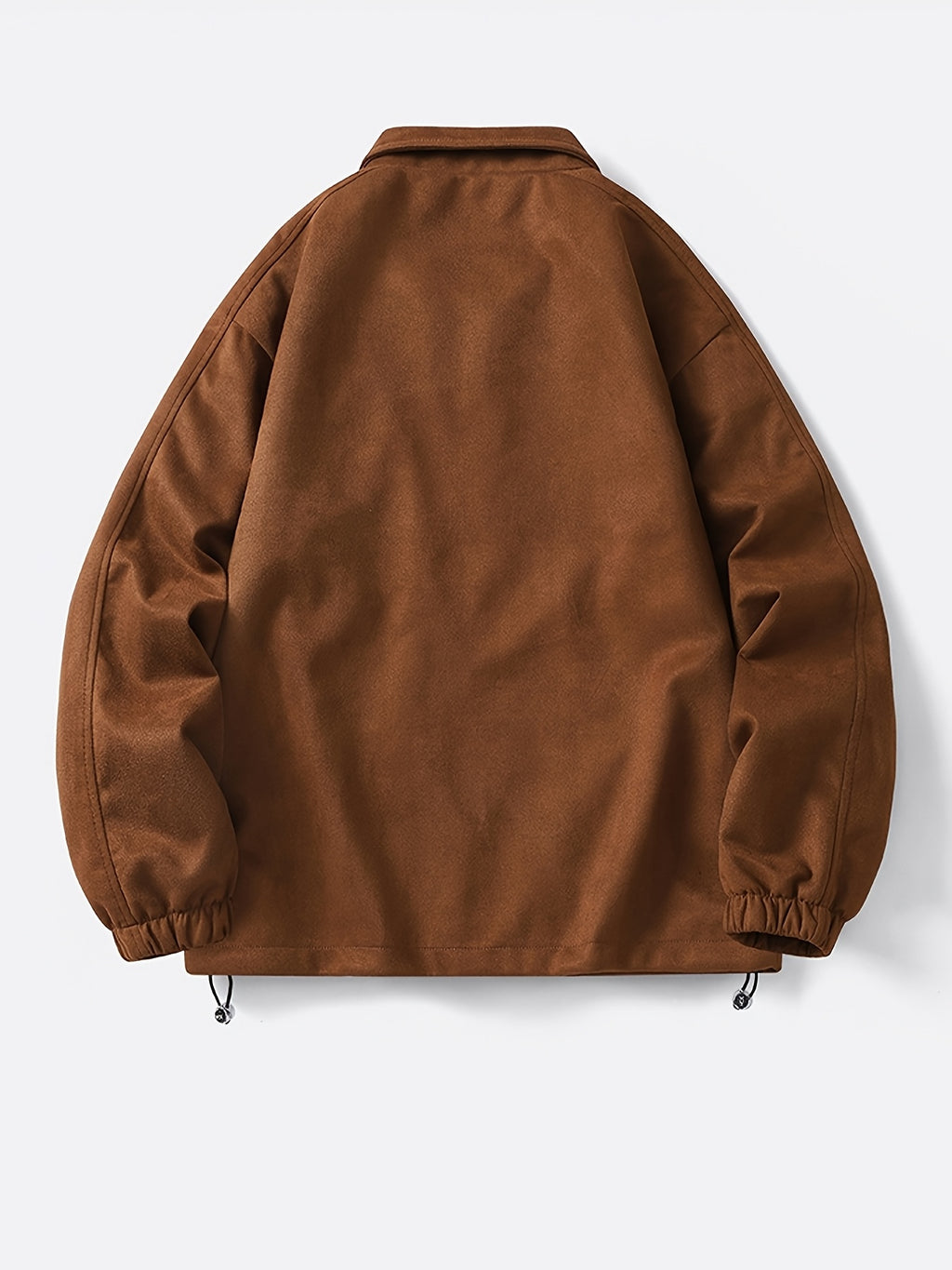 Men's Solid Color Stand Collar Zipper Jacket, New Spring/Autumn Simple Casual Workwear Outerwear, Loose-Fitting Versatile Fashion Top with Inner Pockets, Elastic Cuffs and Hem, Men's Daily Commuter Jacket - Coffee Color