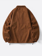 Men's Solid Color Stand Collar Zipper Jacket, New Spring/Autumn Simple Casual Workwear Outerwear, Loose-Fitting Versatile Fashion Top with Inner Pockets, Elastic Cuffs and Hem, Men's Daily Commuter Jacket - Coffee Color