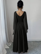 P261 New Design Waist-Cinching V-Neck Elegant High-End Dress, Suitable for Parties, Dinner Parties, Engagement Banquets, Annual Meeting Hosting, Party Gowns, and Best Friend Gatherings - Black