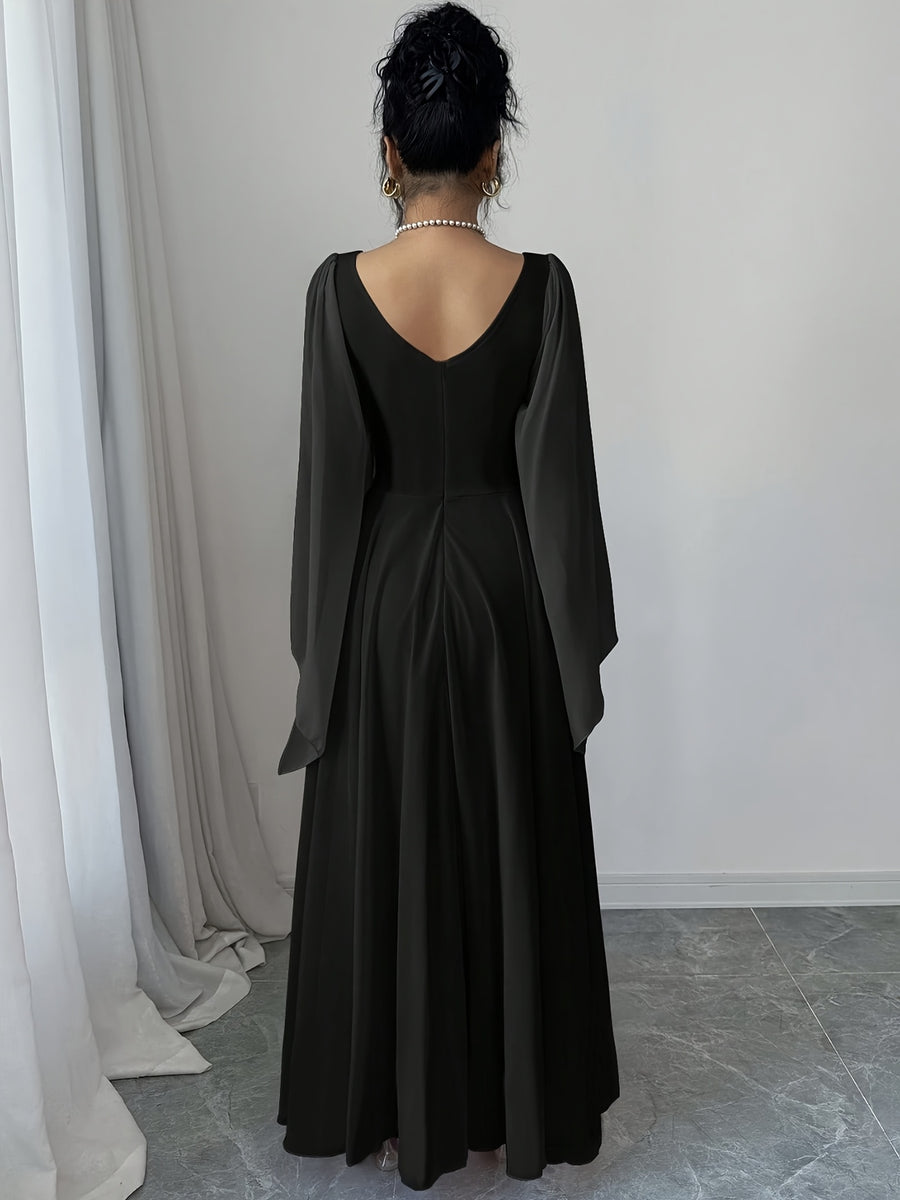 P261 New Design Waist-Cinching V-Neck Elegant High-End Dress, Suitable for Parties, Dinner Parties, Engagement Banquets, Annual Meeting Hosting, Party Gowns, and Best Friend Gatherings - Black