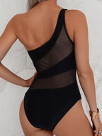 New Women'S Fashion Sexy Solid Off-Shoulder Mesh Panel Bodycon Jumpsuit, Suitable for Dates, Nightclubs, Parties, And Matching - Black