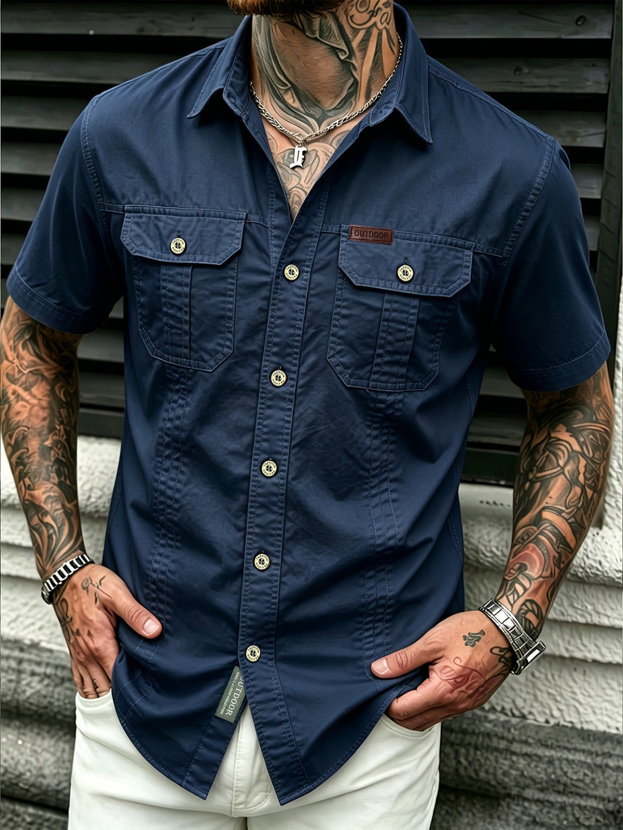 Men'S Summer Cool Shirt Top - Casual, Versatile, Sweat-Absorbent And Quick-Dry Short Sleeve Shirt. Fashionable And Trendy Men'S Clothing. Suitable for Daily Workwear, Outings, Shopping, Vacations, And Leisure Activities - Deep Blue