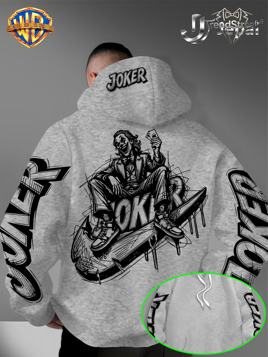 Official Warner Bros., Trendy Cool American Street Style DC Classic Character Themed Print Hoodie, American Street Style Unisex Long Sleeve Top, Suitable for Daily And Outdoor Activities, Ideal Warm Outerwear Choice for Autumn And Winter! - Light Grey