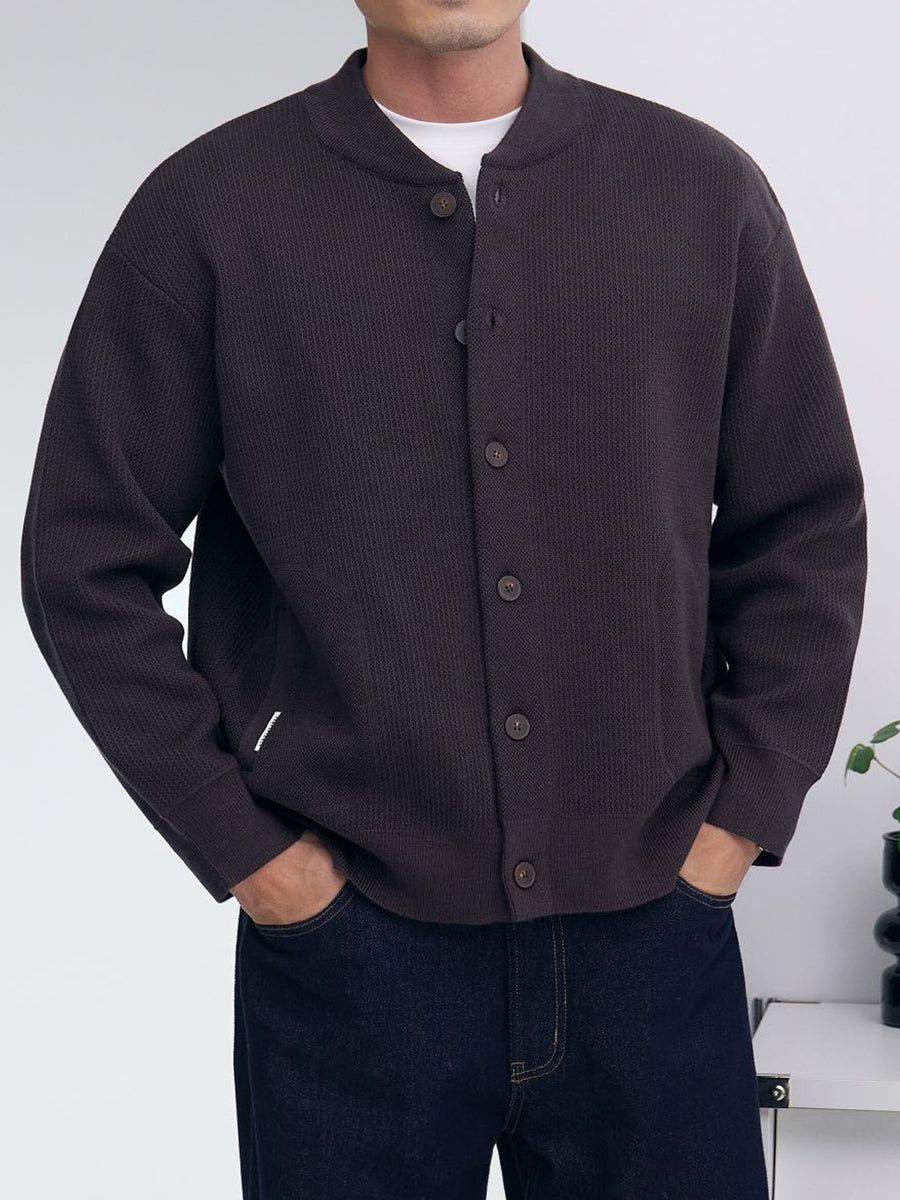 Men'S Button-Up Knitted Cardigan Sweater Suitable for Casual Business Office Wear - Coffee Color