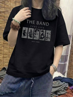 Retro Fashion Short Sleeve T-Shirt Women'S Summer Short Sleeve T-Shirt Pure Short Sleeve T-Shirt Top Design Sense Unique Loose Top Base Layer #3333 - Black