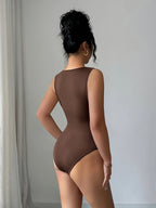 New Women'S Elastic Fabric Off-Shoulder Sleeveless Bodycon Jumpsuit, Suitable for Autumn/Winter Wear, Casual And Elegant with Diverse Styles [Niannian] - Coffee Color