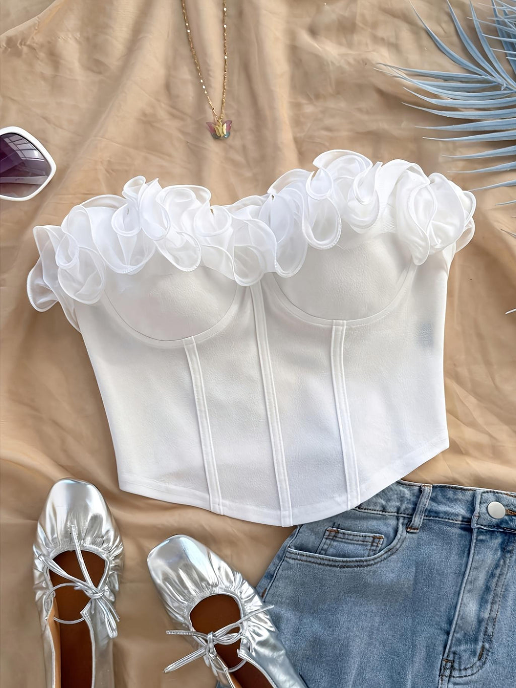 Women's Fashion Strapless Crop Top Beach Sexy Backless Sleeveless Top - Milky