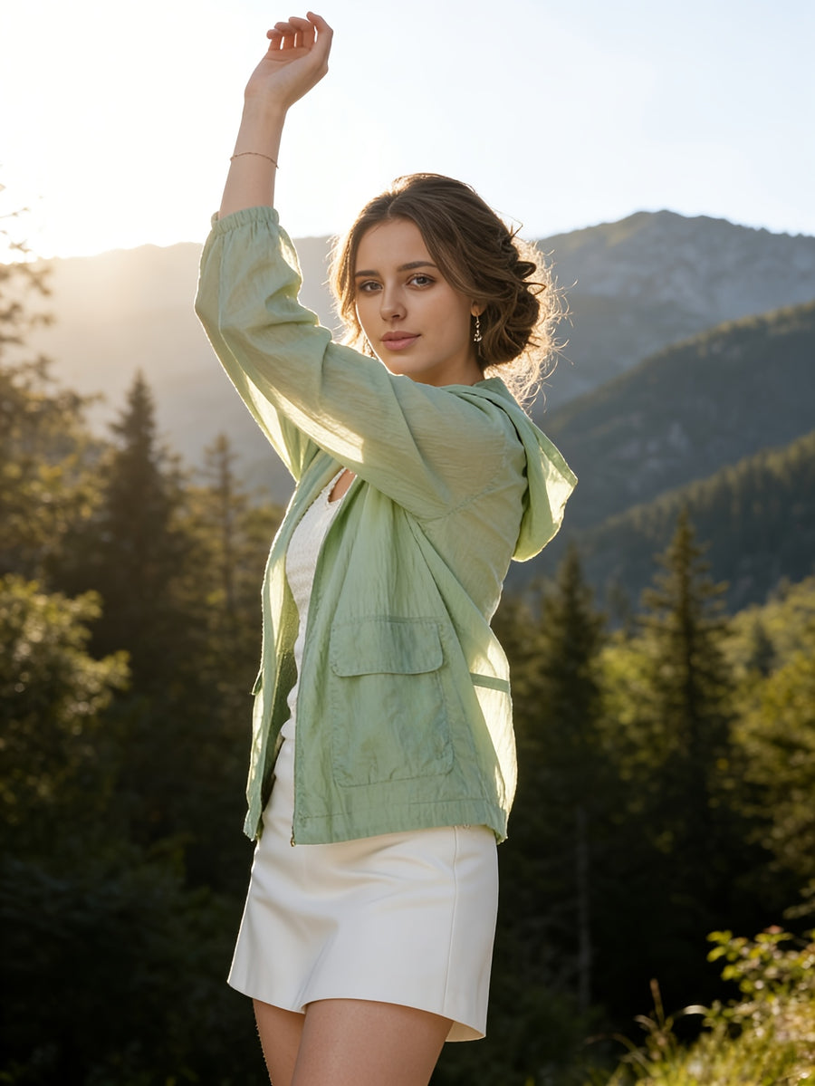 Cover-Up Women'S Chic Mom Breathable Thin Sunscreen Top Mid-Age Women'S Size Plus-Size Loose Fashion Cardigan Sunscreen Top, Versatile Long Sleeve Loose Top, Temperament Outdoor Women'S Jacket, Loose Sweat-Absorbing Wear - Yellow-green