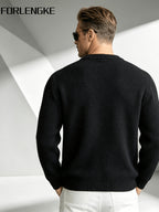 2026 New Fashion Business Mature Casual Men'S Round Neck Single Button Knit Cardigan Sweater, Soft Warm Breathable Long Sleeve Knit Jacket, Suitable for Daily, Office, And Weekend Outfits in Autumn And Winter - Black