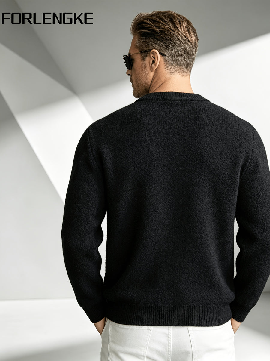 2026 New Fashion Business Mature Casual Men'S Round Neck Single Button Knit Cardigan Sweater, Soft Warm Breathable Long Sleeve Knit Jacket, Suitable for Daily, Office, And Weekend Outfits in Autumn And Winter - Black