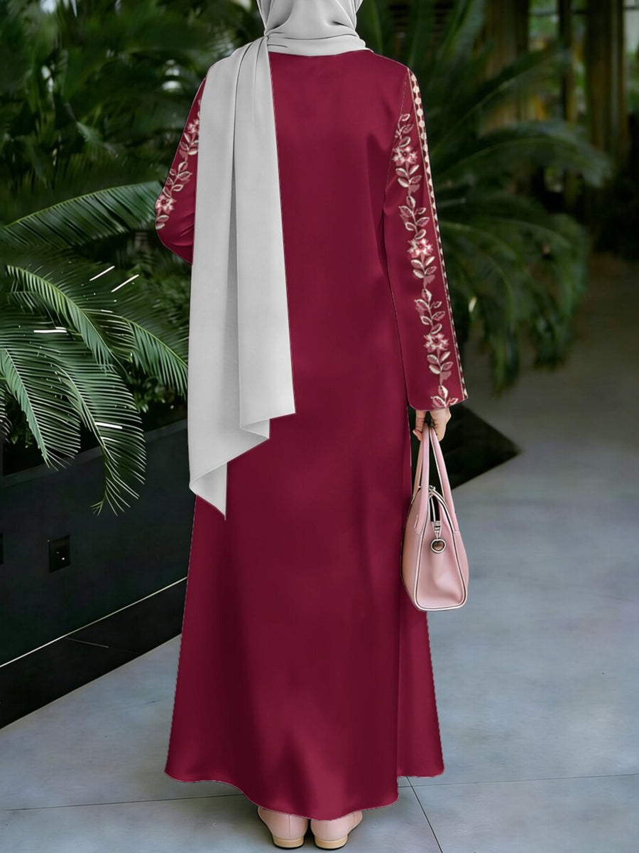 Women's Middle Eastern Style Muslim Elegant Thobe Dress, Suitable for Malaysia, Dubai Saudi Modest Printed Muslim Long Dress, Wide Sleeves Loose Flared Hem, for Banquets and Important Prayer Occasions, Comfortable Fabric Without Embroidery - Mixed colors