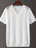 New Summer Collection of Men'S Fashion: Solid Color Hollow V-Neck Knitted Short Sleeves - White