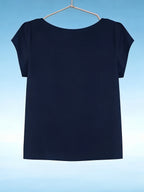 Elegant Fashion Solid Color Round Neck Top for Women - Navy Color