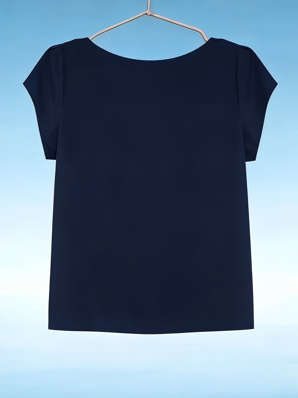 Elegant Fashion Solid Color Round Neck Top for Women - Navy Color