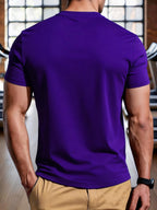 180g 100% Men's V-Neck Short-Sleeve Top, Casual T-Shirt, Solid Color Base Layer, "5-work" Summer All-Season Base Layer, Factory-Made for Men, Comfortable, High Quality, High Fit Rate, Casual Sportswear - Purple