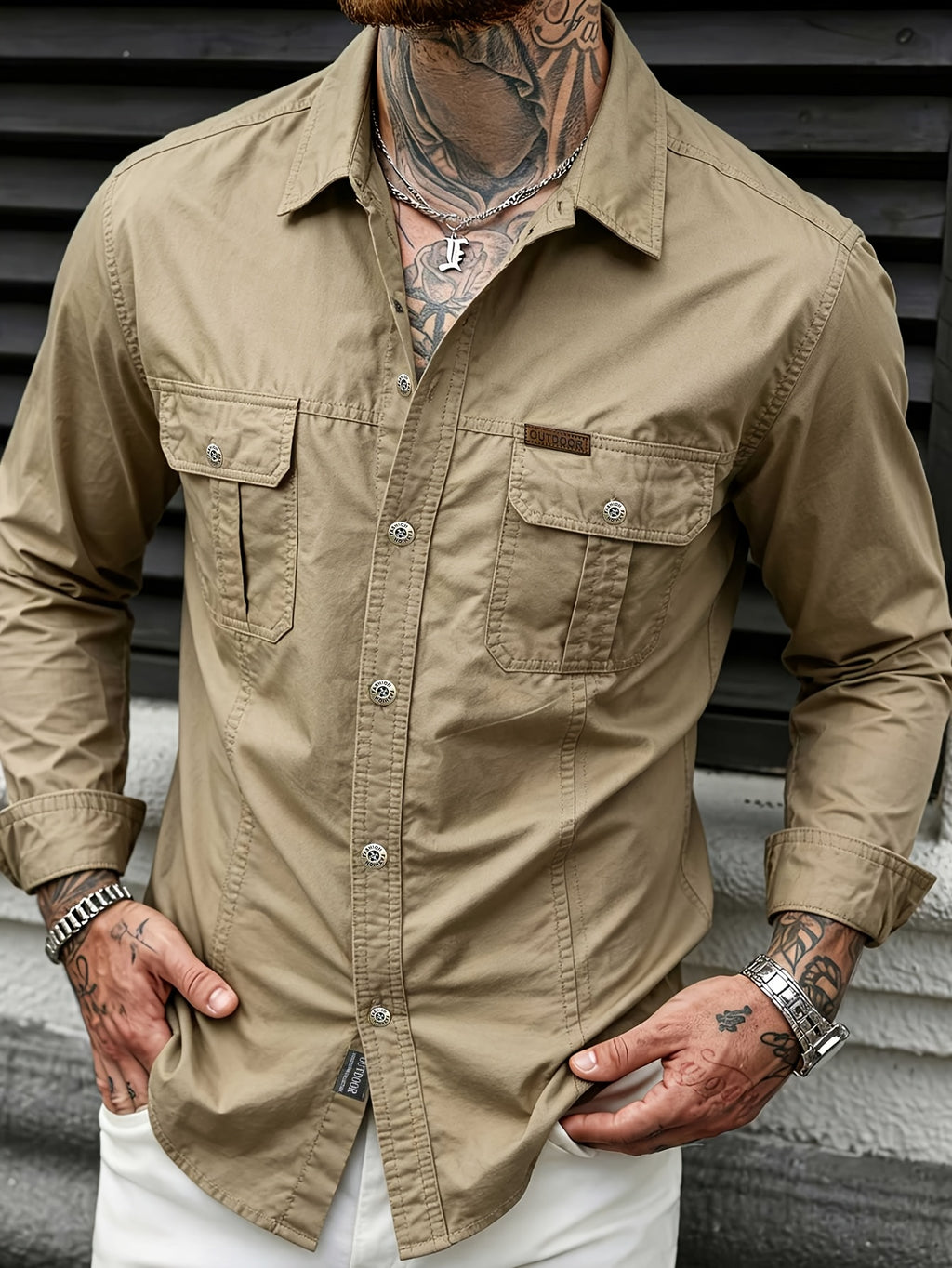 Men'S Autumn/Winter Casual Long-Sleeve Shirt, Quick-Dry Top T-Shirt, Fashionable And Versatile Men'S Clothing, Suitable for Daily Work, Shopping, Travel, Vacation, Or Leisure Activities. It Can Also Be Given As a Gift to Others - Khaki